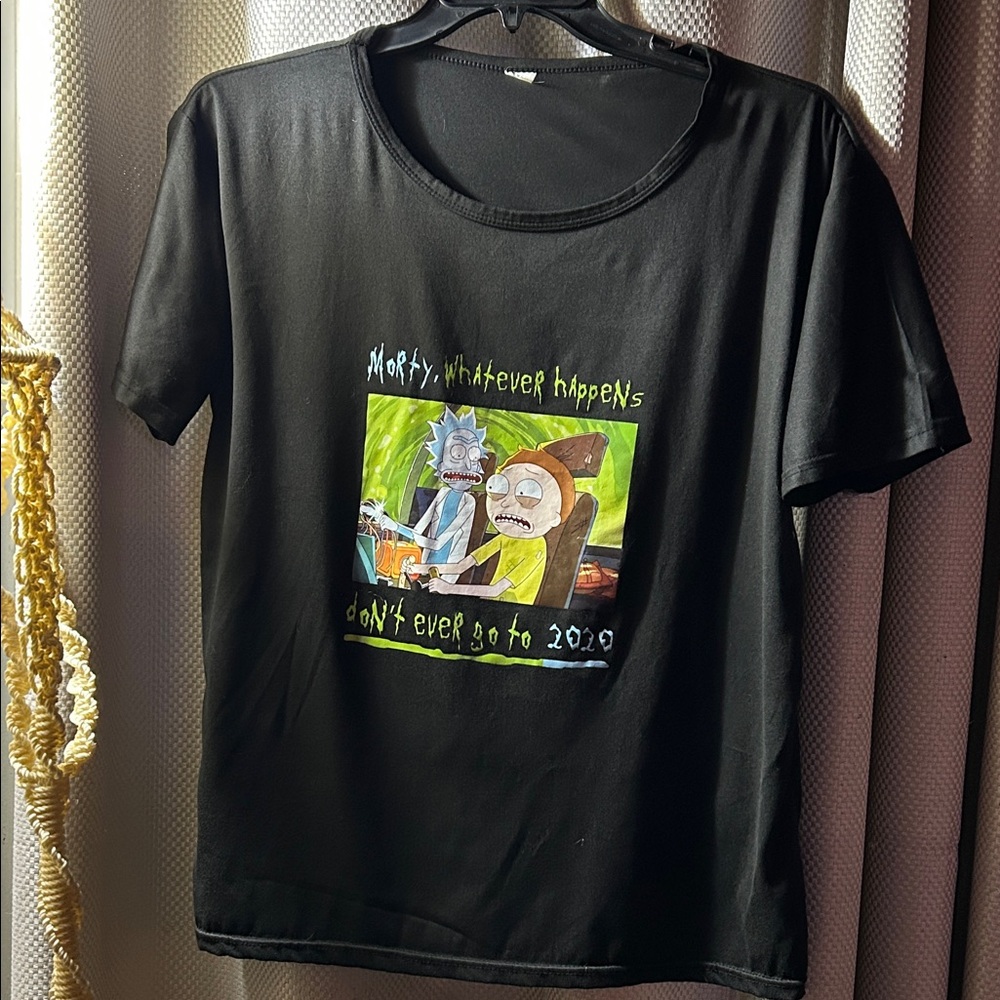 3x Morty and Rick Black Graphic T-Shirt with Cartoon Print